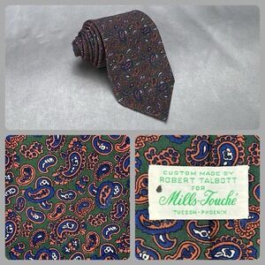 Robert Talbott Mills-Touche Silk Tie Green Paisley Hand Sewn Tucson Phoenix VTG